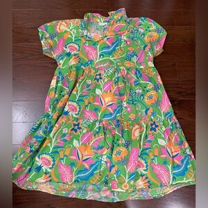 Orientique Naturally Dress Womens 1X Abstract Tropical A-Line Tiered Midi